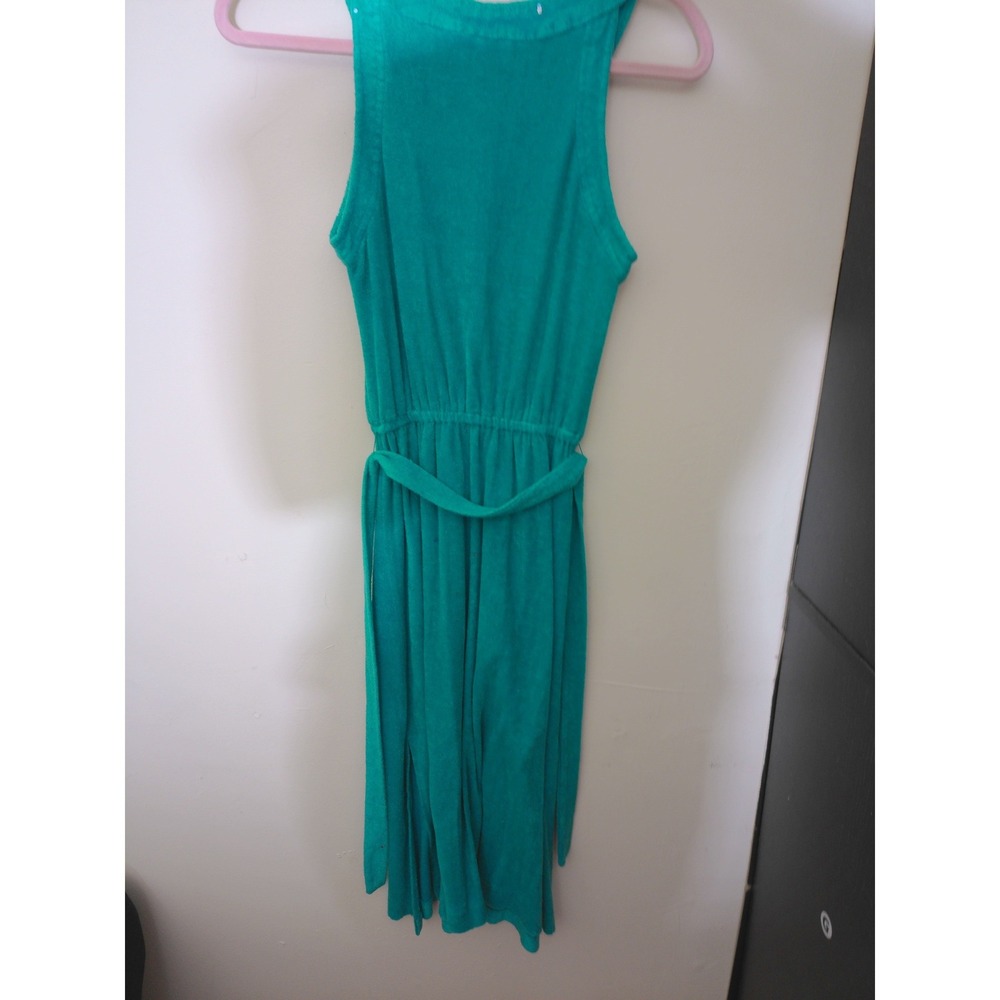 Vintage Terry Cloth Dress Women S Teal Green Retro Beach Resort Midi Belted 1793